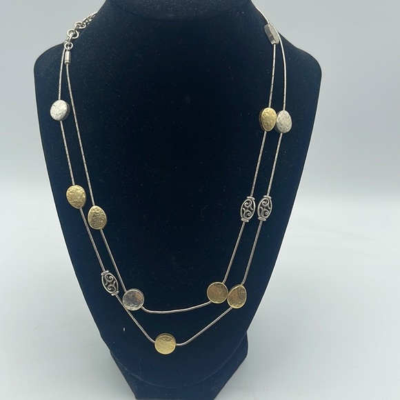 Brighton Mediterranean Long Necklace Chain Hammered Gold & Silver Adjustable - Picture 2 of 6